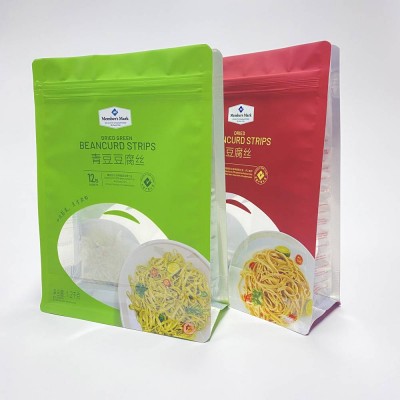 Customized 1.2kg Matte Finished Clear Window Pull Tab Zipper Flat Bottom Beancured Strips Food Packaging Bag