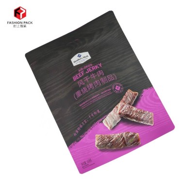 Resealable Food Grade Mylar Stand Up Pouch With Pull Tab Pocket Zipper And Window For Beef Jerky Packaging Bag