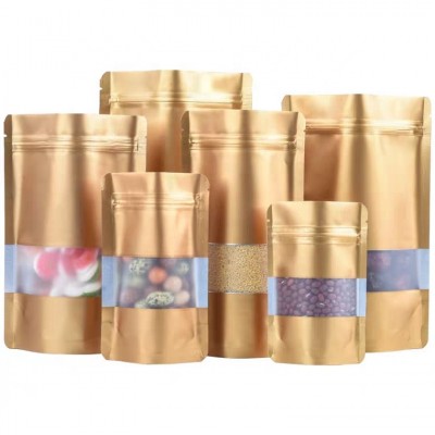 Food Grade Snack Nuts Powder Candy Package Aluminum Foil Plastic Frosted Window Matte Gold Stand Up Pouch With Zipper