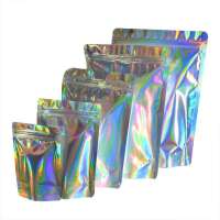 Low MOQ Smell Proof Hologram Holographic Laser Mylar Stand Up Ziplock Pouch Wholesale