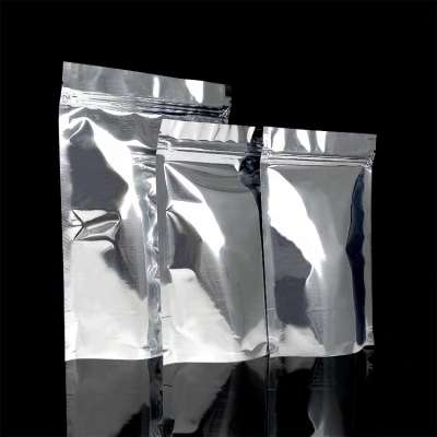 Glossy Silver Aluminum Foil Ziplock Bag Stand Up Food Packaging Pouch