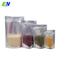 clear front standup silver packaging bag ziplock pouch package custom logo with window protein snack peanut plastic packaging